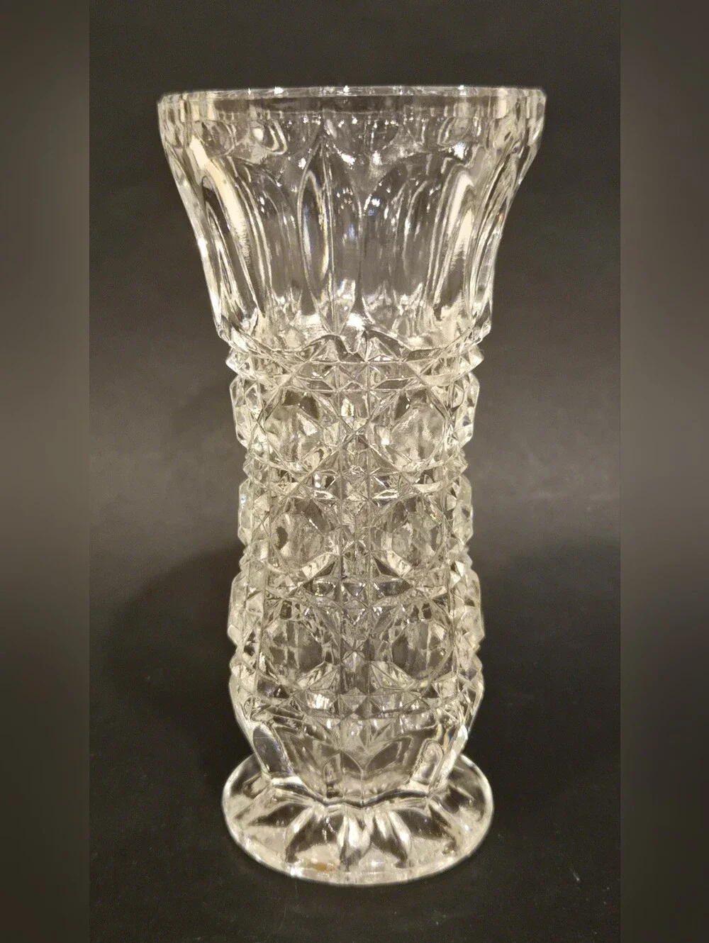 Vintage Cane & Button Crystal-Style Pressed Glass Vase - Elegant Home Accent